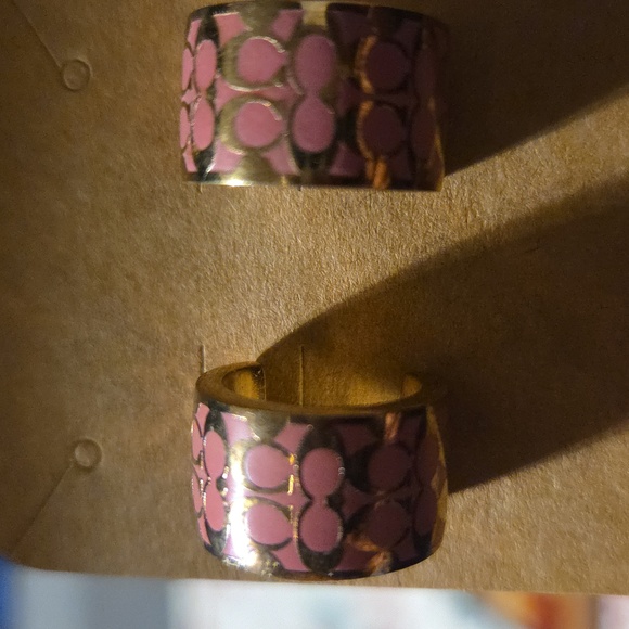 Coach Pink & Goldtone Huggie Hoop Earrings - Picture 2 of 7